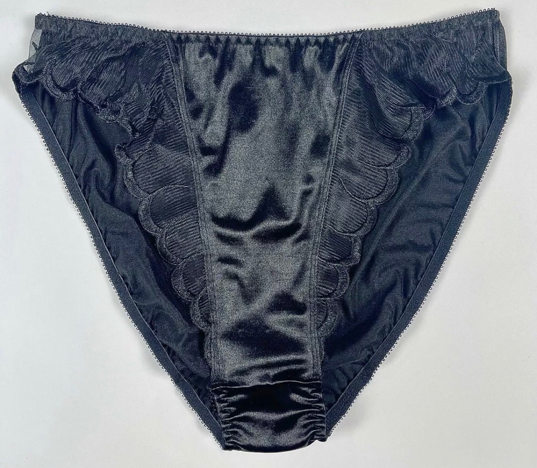 High Leg Satin Panty Mesh Trim - Lexington Intimates