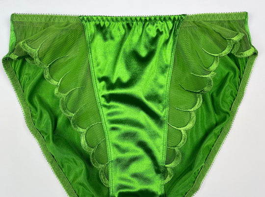 High Leg Satin Panty Mesh Accents - Lexington Intimates