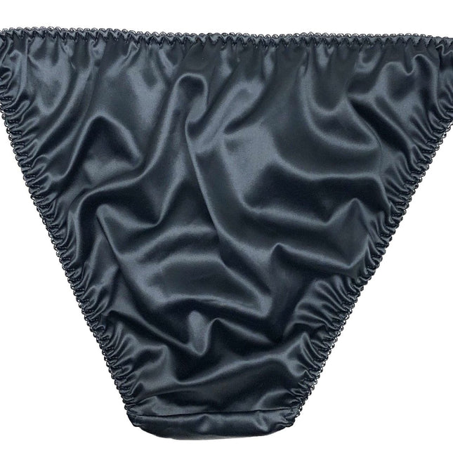 Luxe Satin String Bikini Panty - Black - Lexington Intimates