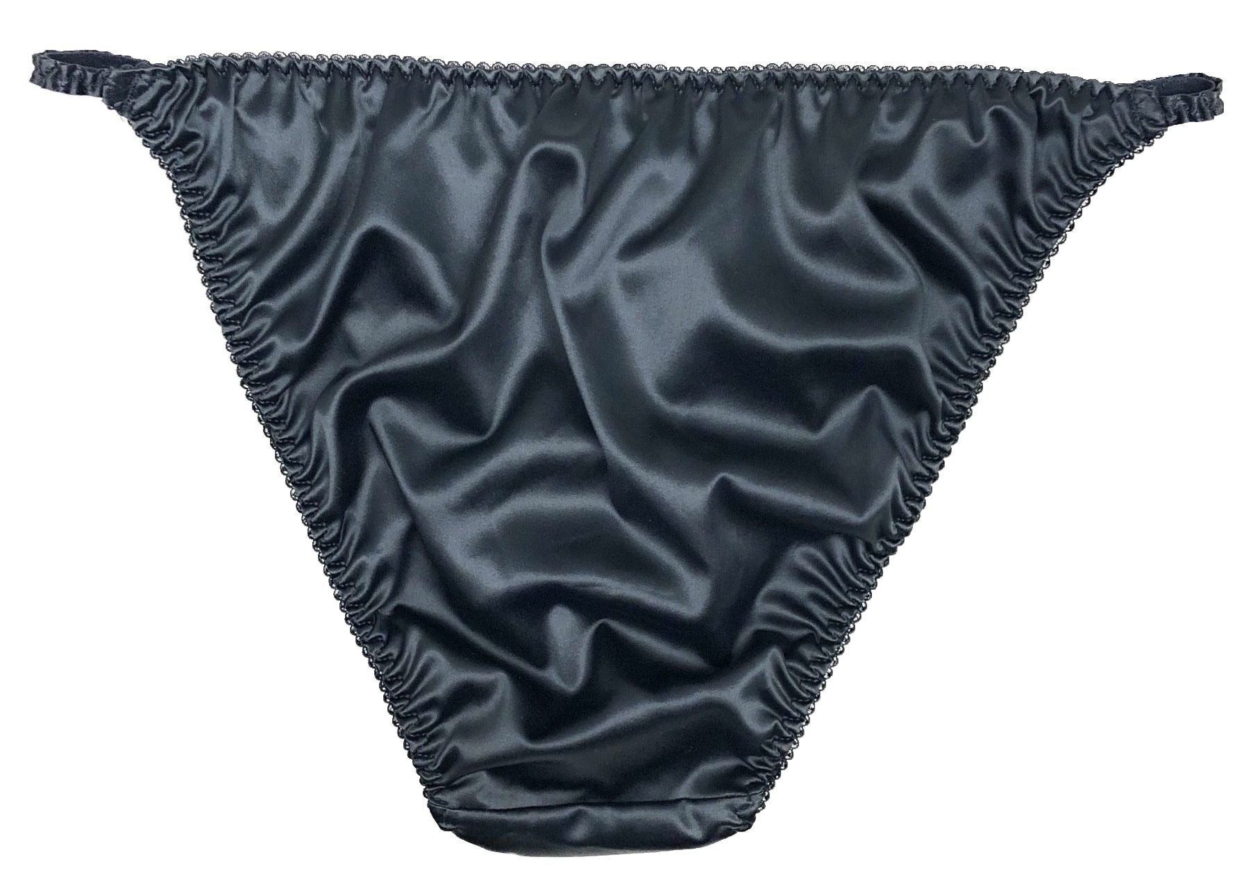 Classic Satin String Bikini Panty - Black