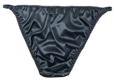 Luxe Satin String Bikini Panty - Black - Lexington Intimates