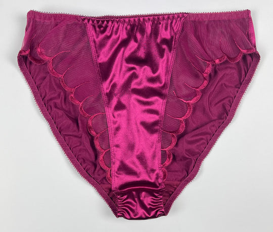 High Leg Satin Panty Sheer Mesh Trim - Lexington Intimates