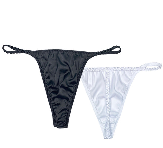 Luxe Satin G-Strings Black & White | 2 Pack - Lexington Intimates