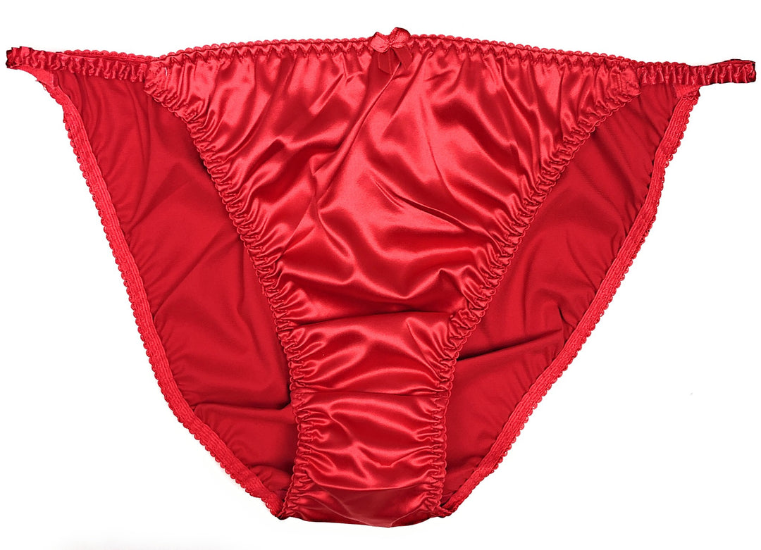 Red Satin String Bikini Panty - Lexington Intimates