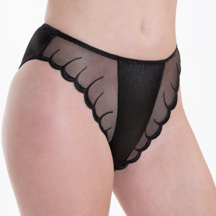 High Leg Satin Panty Mesh Accents - Lexington Intimates