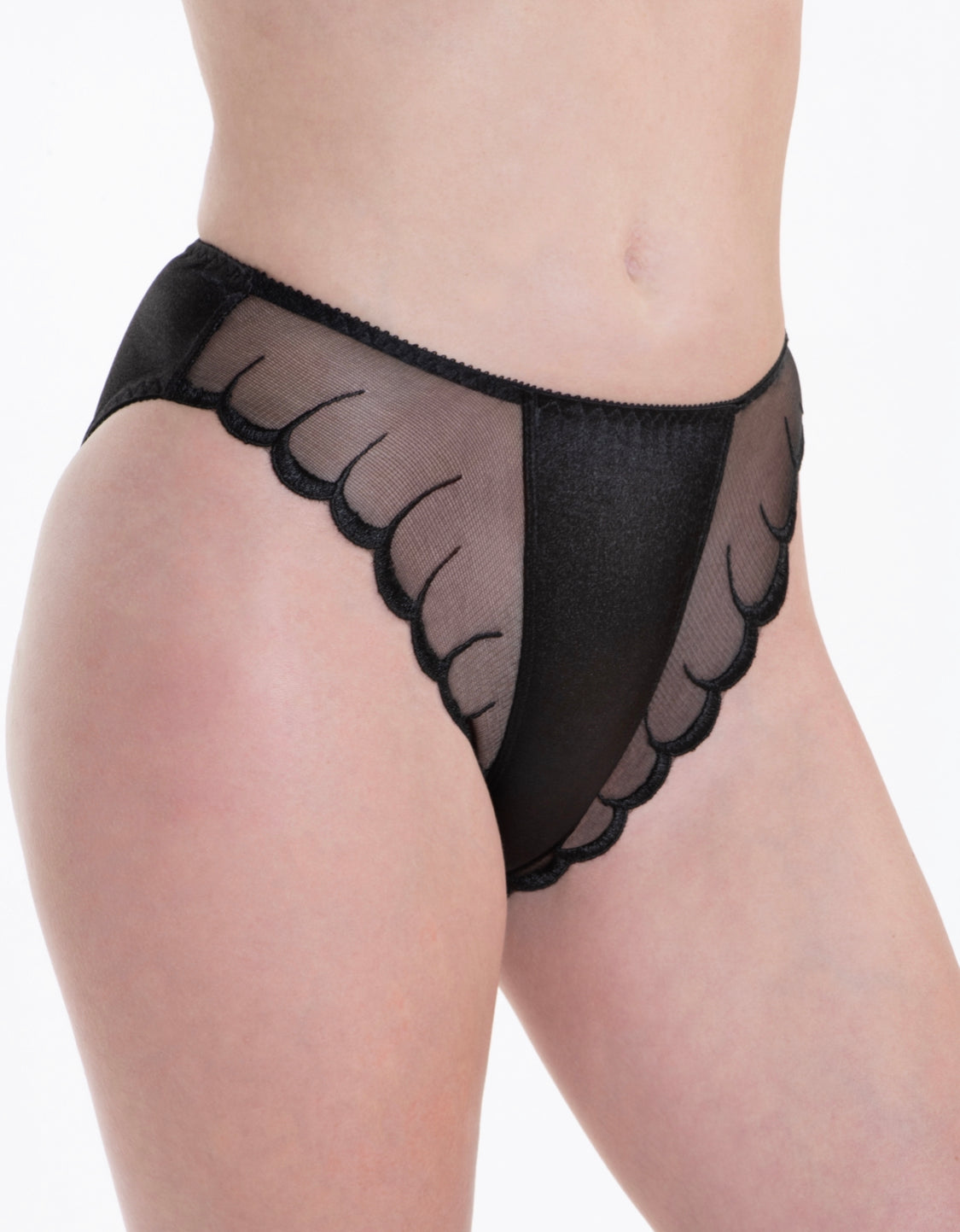 High Leg Satin Panty Mesh Accents - Lexington Intimates