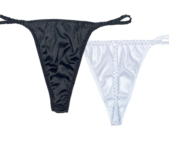Luxe Satin G-Strings Black & White | 2 Pack - Lexington Intimates
