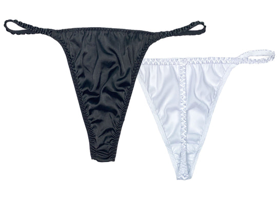 Luxe Satin G-Strings Black & White | 2 Pack - Lexington Intimates